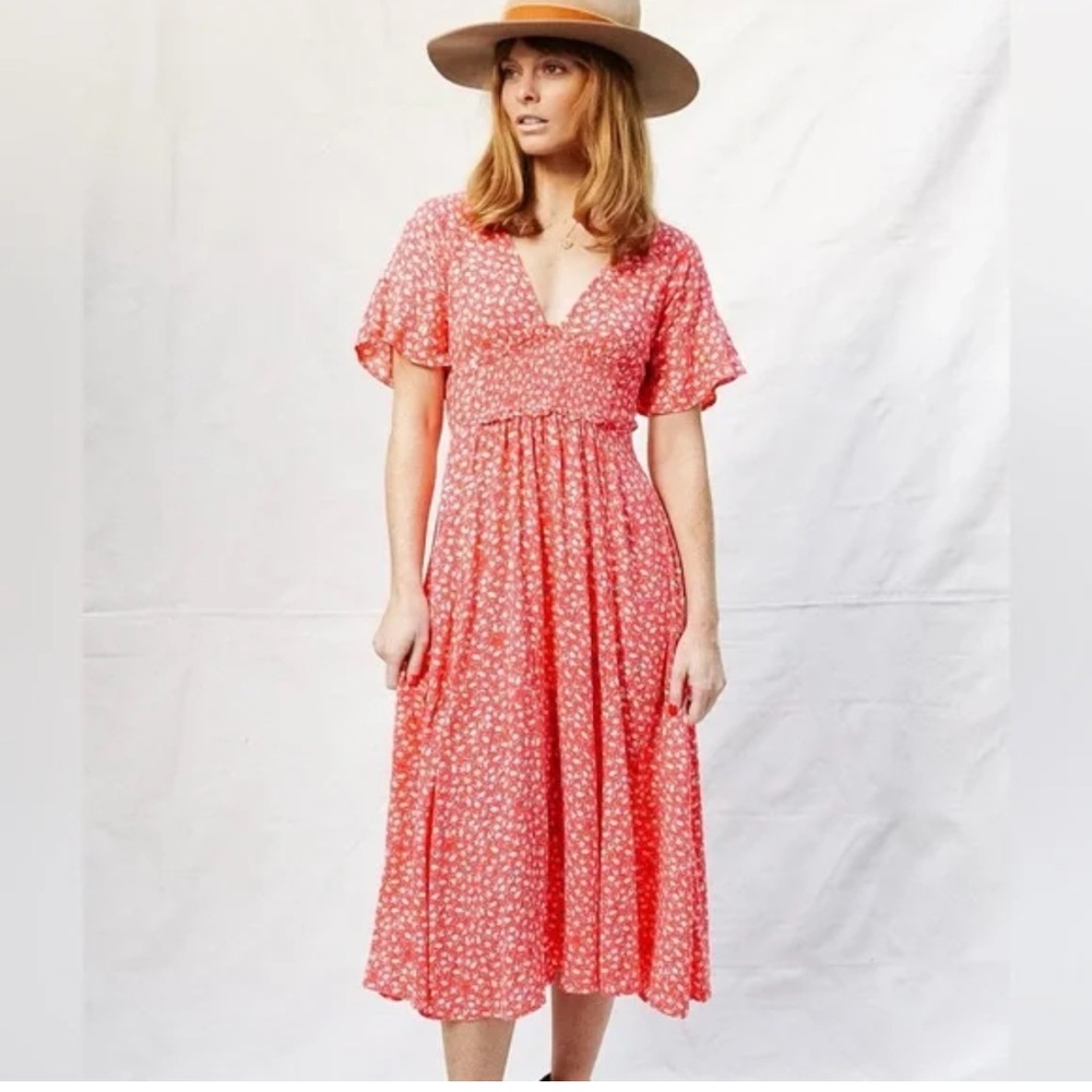 Free people In full bloom Floral Red Maxi Dress size m